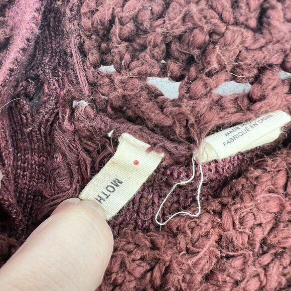Anthropologie Moth Sandstripe burgundy button back sweater XS Wool Alpaca - Picture 4 of 6